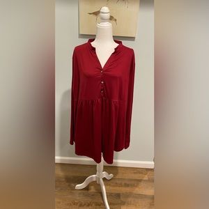 Womans tunic top. Size 24, red v-neck buttons.